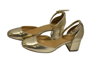 J Crew Shoes Womens Size 6.5 Gold Metallic Block Heel Ankle Strap Pumps - Image 1 of 4