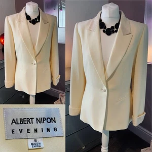 Albert Nipon Evening Lemon Sorbet Embellished Beaded Jacket Blazer Size 10 12 - Picture 1 of 12