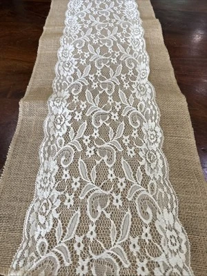 LACE BURLAP TABLE RUNNER 12x45 Rustic Natural Country Wedding Catering LOT 8 - Image 1 of 4