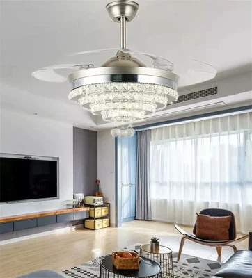 42'' Silver Crystal Ceiling Fan with LED Lights - Image 1 of 4
