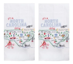 Set of 2 State of North Carolina Embroidered Map Flour Sack Kitchen Decor Towels - Picture 1 of 2