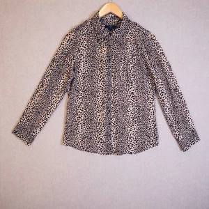 Guess Women’s Leopard Print Blouse Size M Sheer Long Sleeve Button Up Collared - Picture 1 of 9
