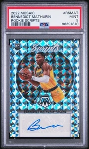 2022-23 Panini Mosaic BENNEDICT MATHURIN Auto Rookie Scripts Silver Prizm PSA 9 - Picture 1 of 2