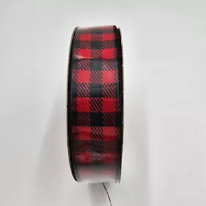 Celebrate It Wired Ribbon Black & Red Buffalo Plaid Check 7/8" x 24' NEW - Picture 1 of 4