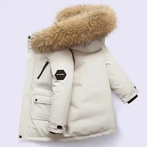 New Winter Boys Jacket Keep Warm Fashion Fur Collar Kids Jacket Hooded Zipper - Picture 1 of 11