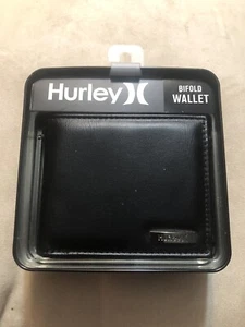 MENS HURLEY BLACK  COLORBLOCK TRIFOLD WALLET WITH TIN GIFT BOX - Picture 1 of 8