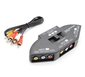 3-Way Audio Video AV RCA Black Switch Selector Box Splitter Signal Switcher - Picture 1 of 9