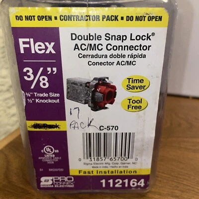 17 Sigma Electric C-570 Zinc Die Cast Double Snap Lock AC/MC Connector 3/8 Dia. - Image 1 of 4