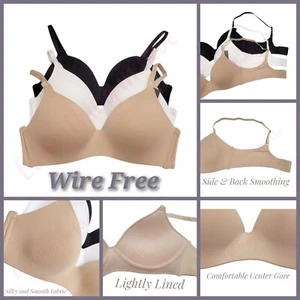 Microfiber Light Lined 3 hook Smoothing Invisible No Wire Wireless T Shirt Bra - Picture 1 of 16
