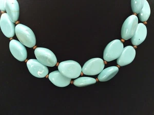 Vintage Chunky Turquoise Bead Two Strand Statement Necklace 15 -18"adj. - Picture 1 of 4