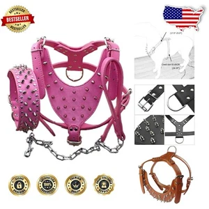 Fashion-Forward Spiked Dog Harness & Leash Combo - XL Hot Pink for Strong Breeds - Picture 1 of 11