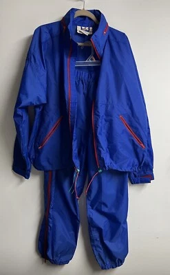 Vtg Eastern Mountain Sports 80’S Windbreaker 2 Pcs Set Large/Medium Hooded Blue - Image 1 of 4