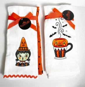 4 Halloween Witch Bats  Hand Towel J Parker Kitchen Bath NWT Retro Carnival - Picture 1 of 5