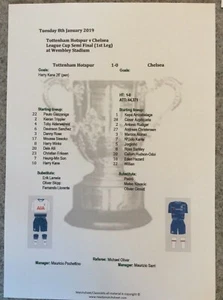 2018-19 Tottenham Hotspur v Chelsea League Cup Semi Final 1 Matchsheet - Picture 1 of 1