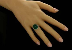 8.87CT Sugar Loaf Cabochon Colombian Emerald With Clear CZ Halo Fashion Ring - Picture 1 of 8