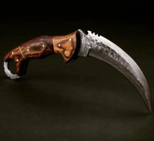 Custom Handmade Damascus Steel Karambit Hunting Knife With Leather Sheath