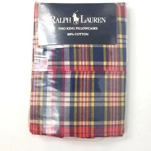 Ralph Lauren Madras King Pillowcases (2) Red Blue Plaid Preppy tartan - Picture 1 of 4