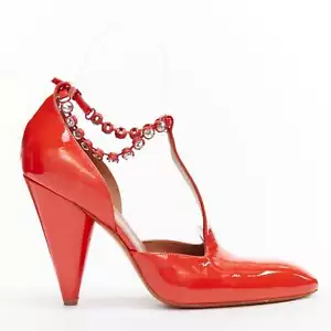 OLD CELINE Phoebe Philo Tango red patent crystal t-strap heels EU38 - Picture 1 of 11