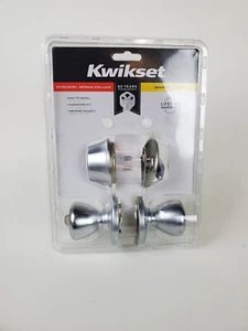 Kwikset Satin Chrome Entry W/ Knob with Single Cylinder Deadbolt PACK 96900-252 - Picture 1 of 3