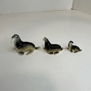 Vintage 3pc Lot Glossy Miniature Figurines Walruses Walrus Bone China Japan - Picture 1 of 21