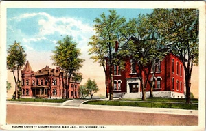 BELVIDERE, ILLINOIS - BOONE COUNTY COURT HOUSE & JAIL - 1919 - OLD POSTCARD - Picture 1 of 2