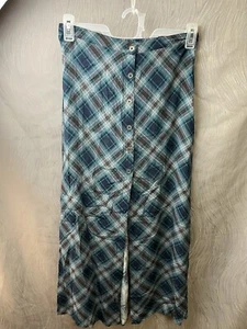 Women's Button-Front Printed Midi Skirt - Wild Fable Blue Plaid XXS (J21) - Picture 1 of 9