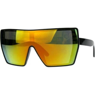 Shield Sunglasses Yellow Mirrored Lens Futuristic Visor UV400 Protection Shades - Image 1 of 2