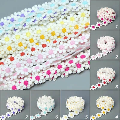2 yards Assorted Color Daisy Flower Trim Embroidery Sewing Fabric Embellishment - Image 1 of 4