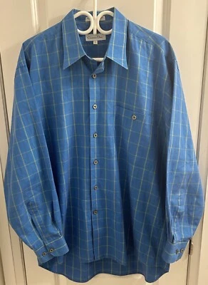 Christian Dior Men’s Blue & Yellow Plaid Button Up Dress Shirt - Size L/17 - Image 1 of 4