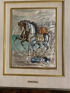 Quadro G.De Chirico in Argento 925 “Cavalli”.50x44x3,5 cm.Made in Italy - Foto 1 di 20