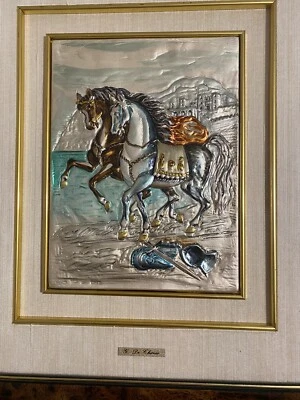 Quadro G.De Chirico in Argento 925 “Cavalli”.50x44x3,5 cm.Made in Italy - Immagine 1 di 4