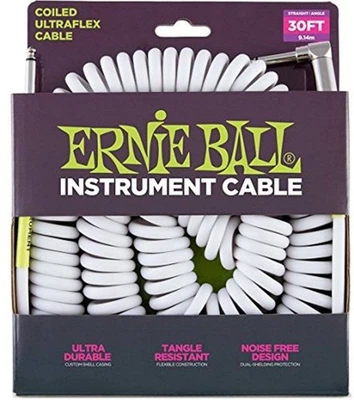 Cable de instrumento Ernie Ball P06045 enrollado recto/ángulo blanco ultraflexible 30 pies Foto 1 de 2