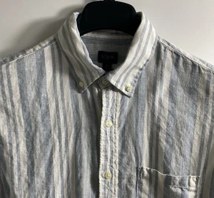 J Crew 100% Linen Long Sleeve Button Down Shirt (Men's Medium ) Blue/white - Picture 1 of 13