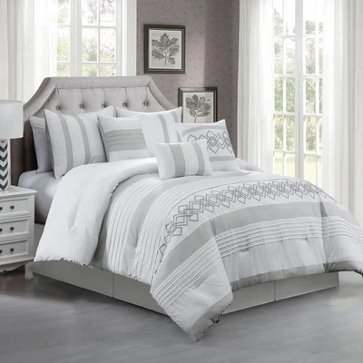 Ariel 7-Piece Geometric Chenille Embroidery Pleated Stripes Comforter Set - Image 1 of 4