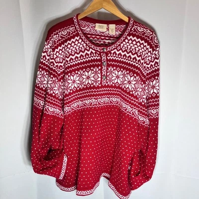 Red Snowflake Fair Isle Henley Sweater Christmas Holiday Winter Plus Size 3X EUC - Image 1 of 4