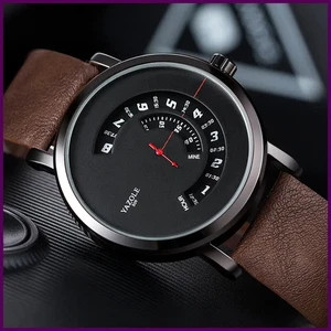 Reloj Hombre Simple Moda Tocadiscos Moda Cuero Relojes Correa Negro Hombre - Imagen 1 de 34