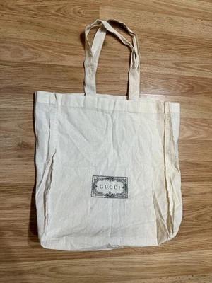 Gucci Reusable Canvas Cotton Tote Shopping Cream Colored Dust Bag Black Logo 14” - Image 1 of 2