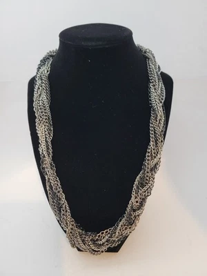 Collar Cadena Multi Hilo Vintage Mezcla Metal Plata Tono Negro Retorcido Foto 1 de 4