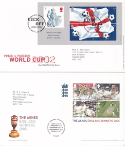 2002 World Cup Kick Off & 2005 The ASHES, ENGLAND WINNERS Miniature Sheet FDC's - Picture 1 of 1