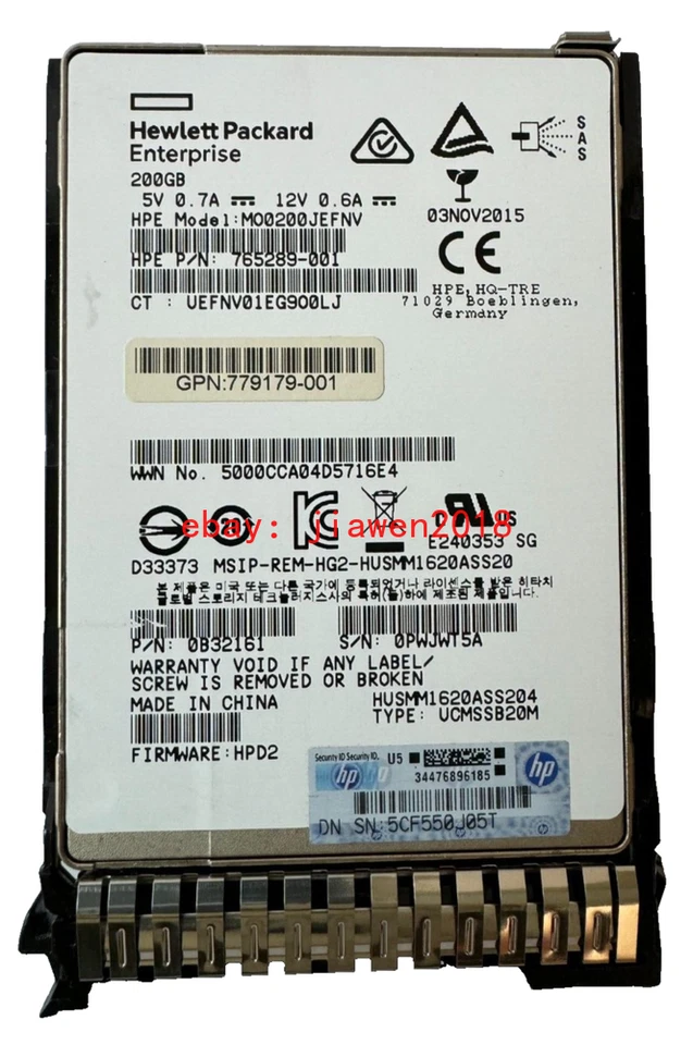 HP 780430-001 HP 200GB 12G SAS MS SFF SSD - 779179-001 765289-001 w/ CADDY NICE! - Image 1 of 3