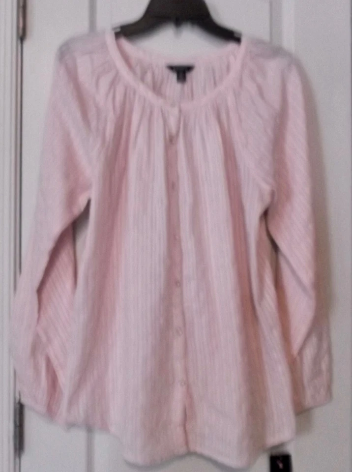 CHAPS PINK EMBROIDERED LONG SLEEVE BOHO TOP - SIZE MEDIUM - WITH TAGS