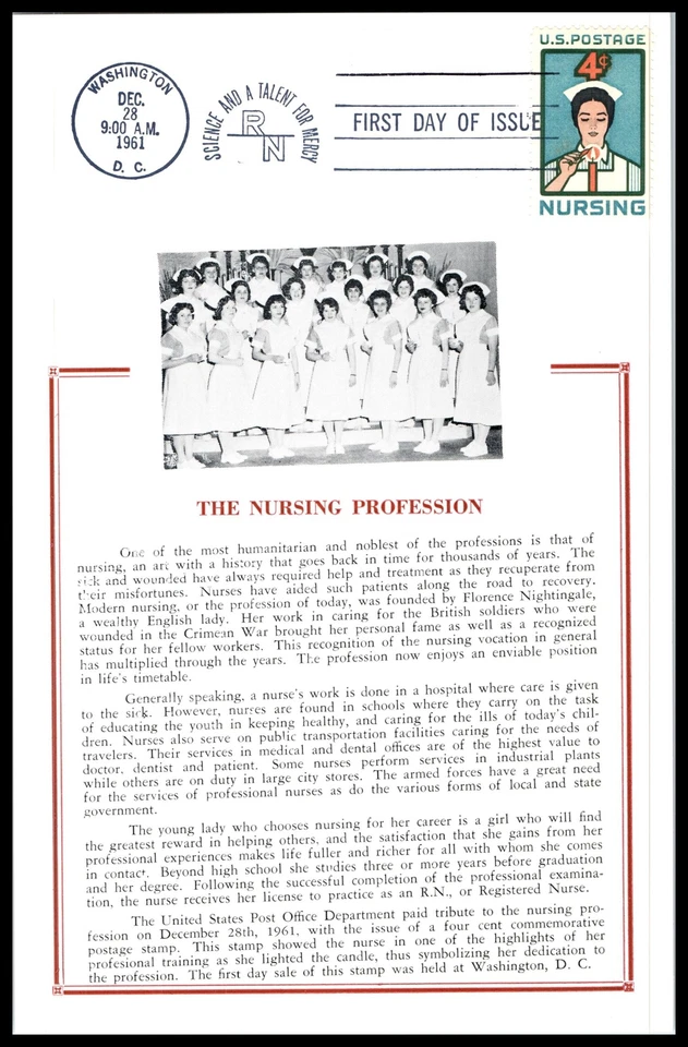 1961 Nursing Profession 4c Sc 1190 FDC premium Hammond maxi-card cachet (G21 - Image 1 of 1