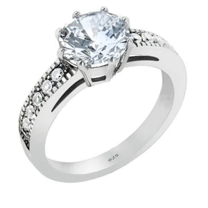 Women's Solid 925 Sterling Silver 1.90 Ct Round Cubic Zirconia Engagement Ring - Picture 1 of 3