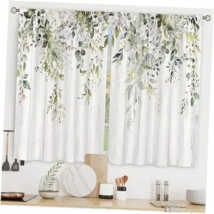 Sage Green Eucalyptus Leaves Kitchen Curtains Flower 27.5Wx39H 01green - Picture 1 of 7