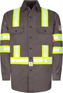 BOCOMAL FR Shirts High Visibility Button Down 7.5oz ANSI/ISEA Type O Class1 Flam - Picture 1 of 6