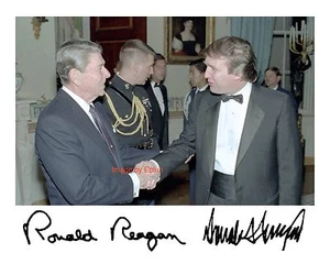 Donald Trump y Ronald Reagan con autógrafos preimpresos 8x10 foto - Imagen 1 de 1
