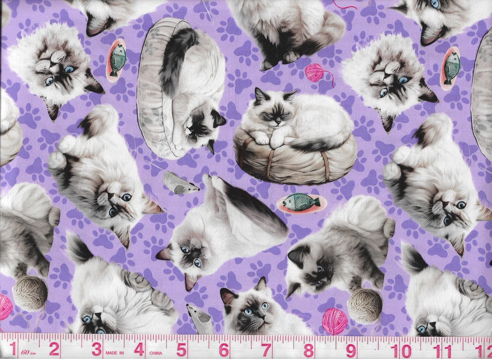 FABRIC~CATS AND YARN #3~QUILT FABRIC FAT QUARTER - image 1 of 1