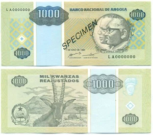 ANGOLA NOTE 1000 KWANZAS REAJUSTADOS 1995 SPECIMEN P 135s UNC - Picture 1 of 1