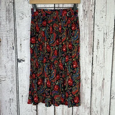 Falda midi arrugada roja cachemira vintage años 90 CHAUS bolsillos cintura elástica pequeña Foto 1 de 4