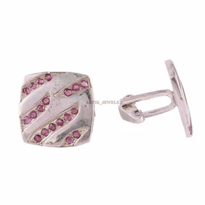Heated Ruby Gemstone With 925 Sterling Silver Cufflink #2544 - Picture 1 of 3